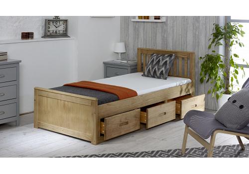 3ft single waxed pine wood wooden bed frame + 3 drawers storage 1